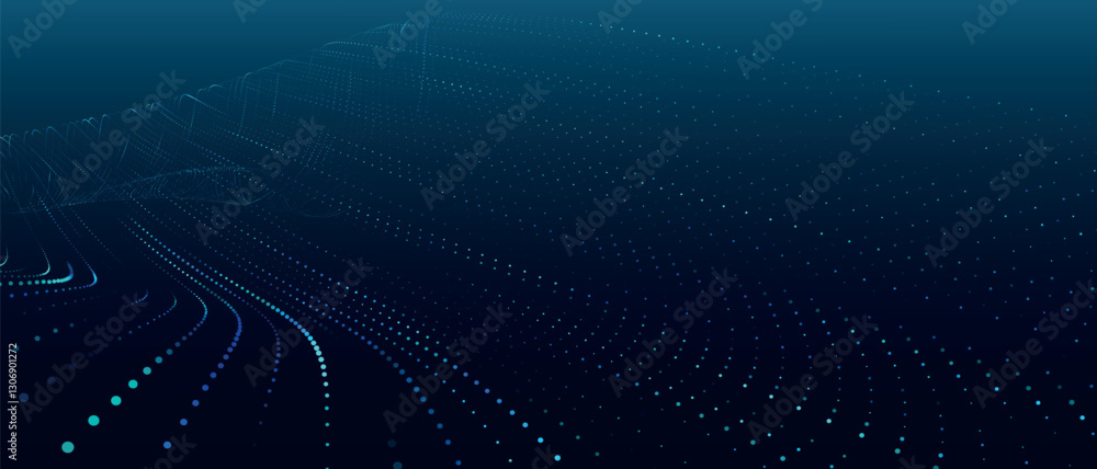 Poster futuristic dot wave. abstract digital particle wave. technology background. colored musical wave. da