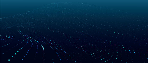 Fototapeta premium Futuristic dot wave. Abstract digital particle wave. Technology background. Colored musical wave. Dark background. Digital background with smooth, wavy curves. 3D vector illustration
