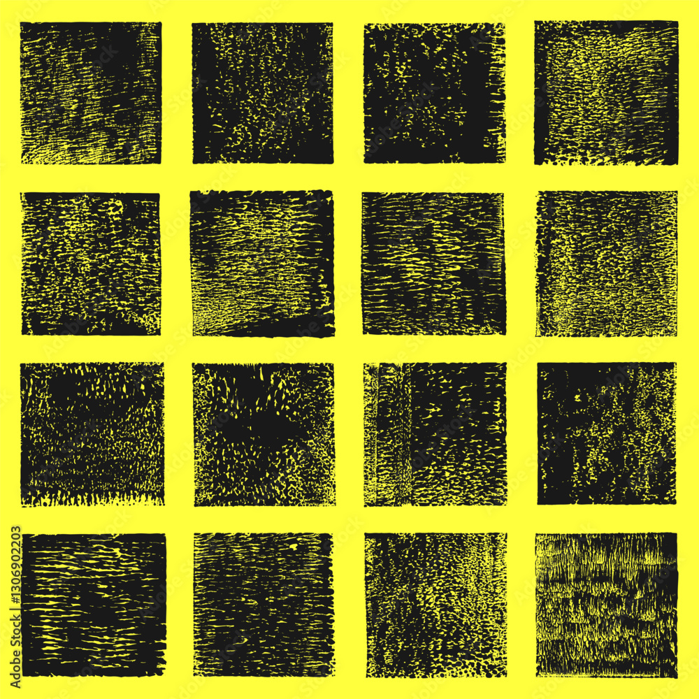 Aufkleber grungy textured hand printed square shapes collection. linocut vector relief block printing squares,