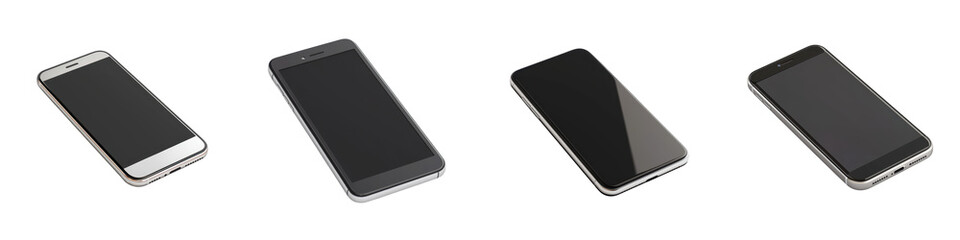 An assortment of various modern minimalist smartphone devices in different angles and color variations displayed on a neutral isolated background