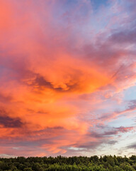 Beautiful pink and orange sky with clouds
