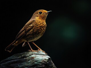 A tiny bird, no bigger than my finger, perched precariously on a branch, its dark eyes darting about, a fleeting moment of beauty captured in the quiet stillness of the forest.