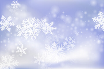 Beautiful flying snowflakes composition. Snowfall dust ice shapes. Snowfall weather white blue pattern. Blurred snowflakes december vector. Snow nature scenery.