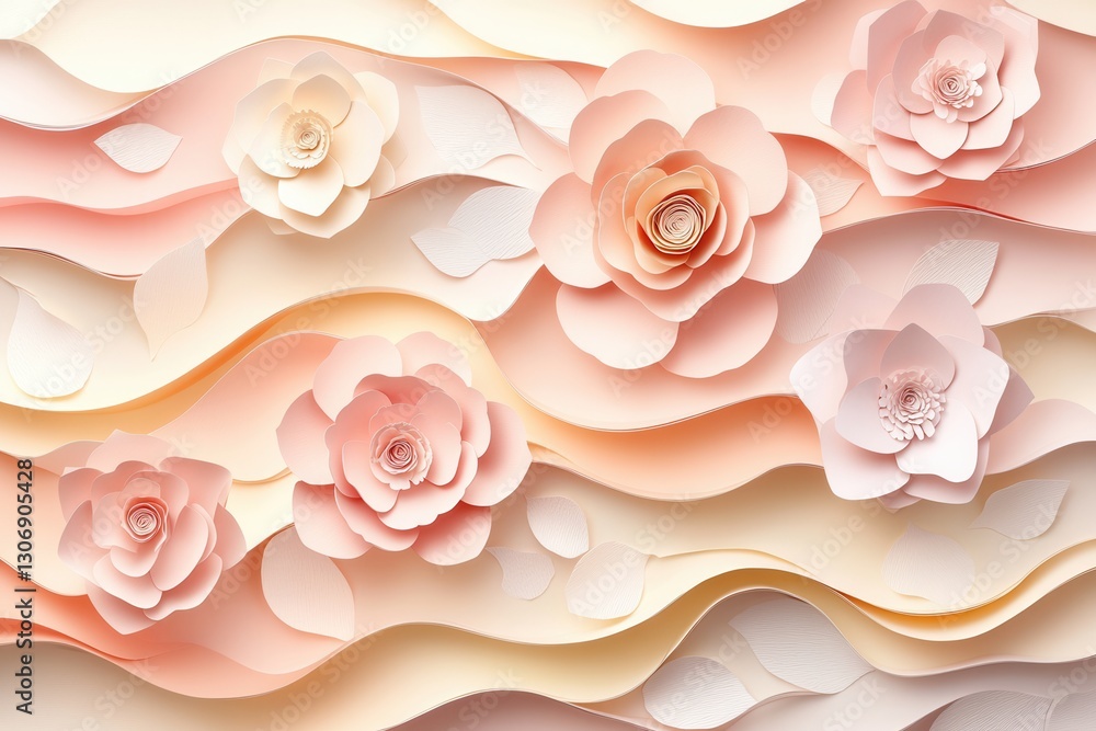 Poster elegant paper art background with soft pastel flowers and luxurious layers creating a delicate aesth