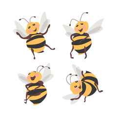Obraz premium Set of drawn colorful cute funny bees, stickers. Decor for postcard, for kids bedroom, children's clothes