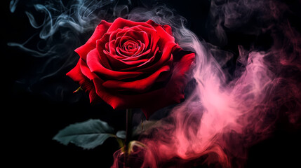 Blooming Red Rose with Smoke Patterns