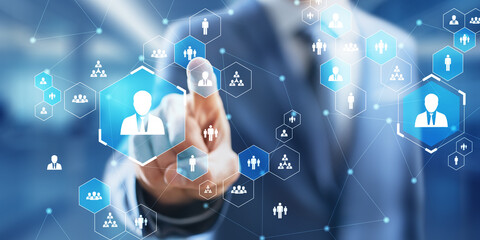 Human Resource Management and Organizational Structure Illustrated on Virtual Interface.