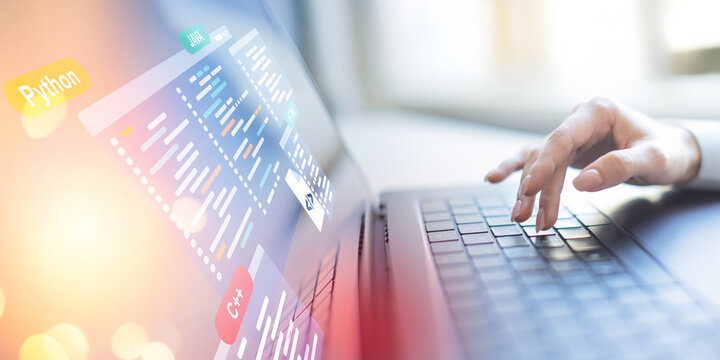 Software Development and Programming Languages Displayed on a Virtual Coding Interface.