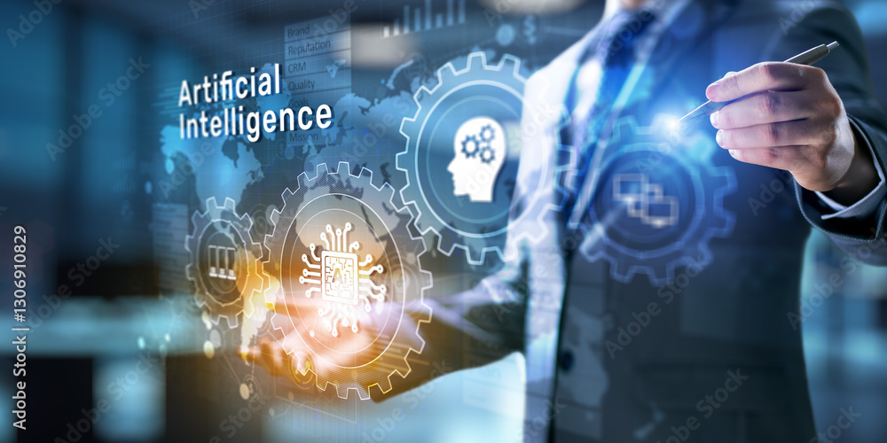 Poster ai artificial intelligence, machine learning, big data analysis and automation technology in busines