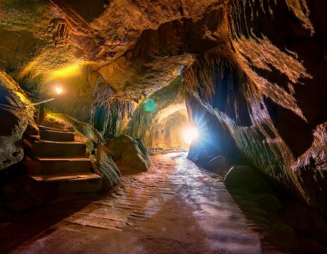 Human made cave with lighting. - Powered by Adobe