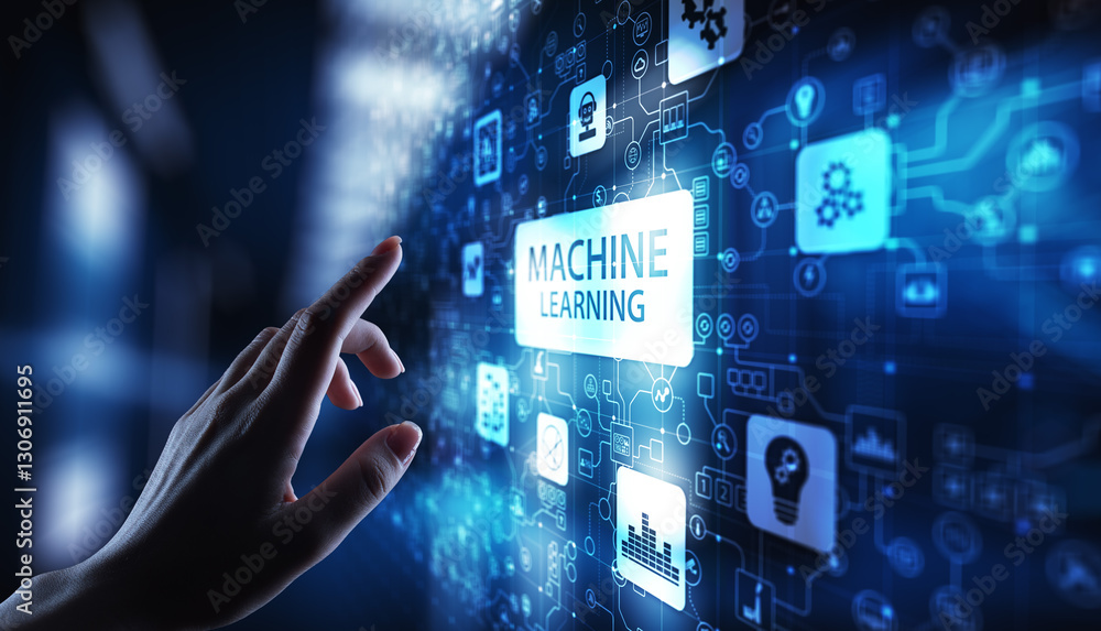 Poster machine deep learning algorithms, artificial intelligence, ai, automation and modern technology in b