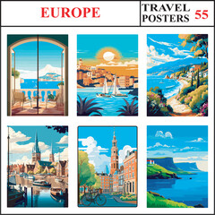 Europe Capri Ibiza Lefkada Travel Poster Wall Art Print Collection Set Part 55