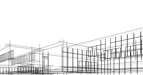 Obraz premium Modern Architectural Sketch – Abstract Residential Design