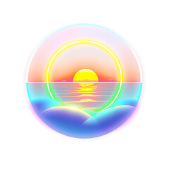 Beach sunset holographic 3D icon. neon symbol vector illustration isolated on white background. Generative AI
