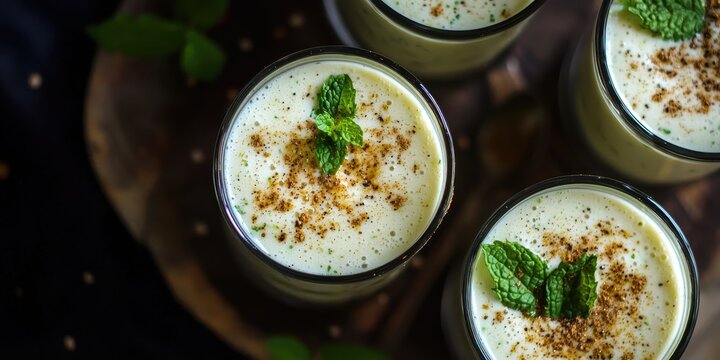 Masala buttermilk, refreshing spiced yogurt drink with cumin and mint