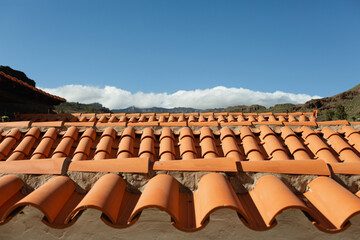 Tiled roof close-up with clear sky