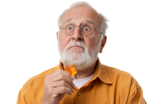 Bemused elderly Polish male amber jeweler isolated on transparent white background - Powered by Adobe