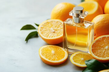 A vibrant orange rests elegantly on a matte gray backdrop, its textured skin gleaming under soft light, captivatingly angled to reveal its natural curves and rich color palette