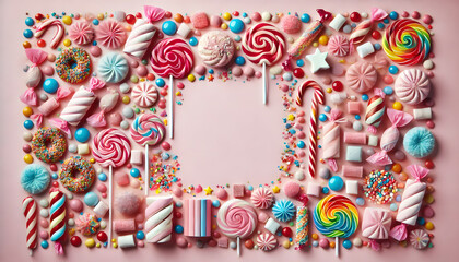 Fototapeta premium パステルピンクのカラフルなキャンディフレーム