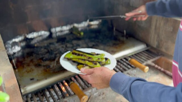 Barbecue vegetables served on a platter. Outdoors. Vegan and vegetarian barbacue.