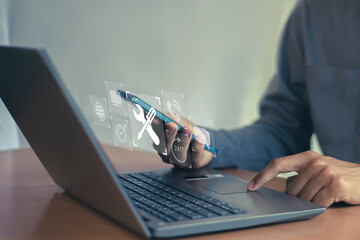 24/7 service, online store concept After-sales service in 24/7 online service with round the clock...