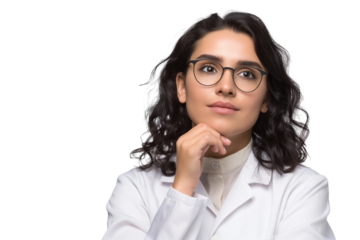 Pensive young Nicaraguan female volcanic researcher isolated on transparent white background