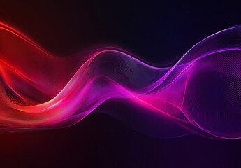 Abstract, colorful, glowing light effect on a black background with copy space. The design features red and purple colors, as well as wavy lines and a wave-like pattern