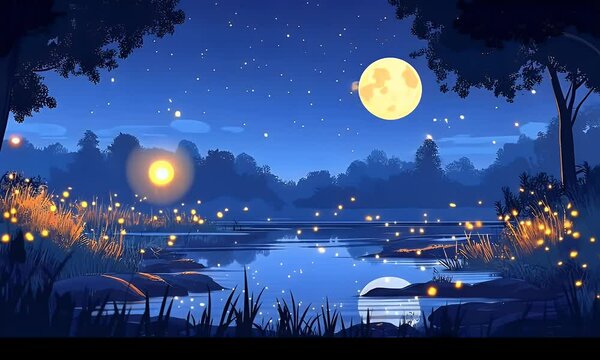 Firefly Night by a Lake