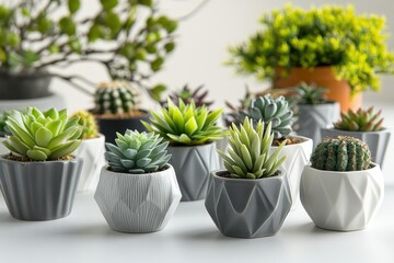 Obraz premium Collection of Stylish Succulents in Modern Decorative Pots
