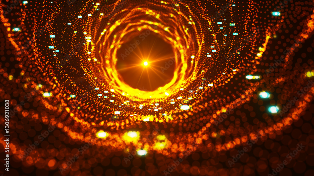 Poster abstract digital particle wave. technology background. colored musical wave. dark background. digita