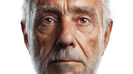 Elderly man with deep set eyes and wise expression