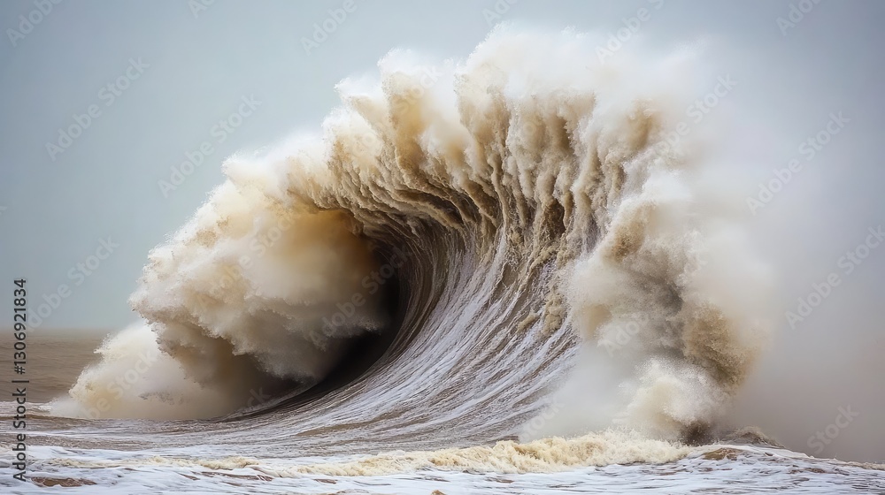 Poster dramatic close-up of a crashing wave, showing the power and movement of the ocean. open copy space i