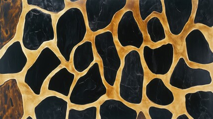 Abstract Giraffe Pattern:  A Striking Blend of Black and Gold Hues