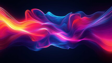 Vibrant flowing abstract lines of colorful light against a dark background