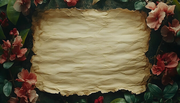 Aged Paper Texture with Red Flowers Frame - Powered by Adobe