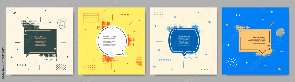 Aufkleber vector illustration. quote frames blank templates set. text in brackets. banners collection. memphis