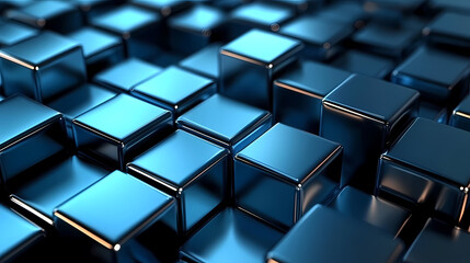 Fototapeta premium Blue Cubes in 3D Space with Depth and Perspective