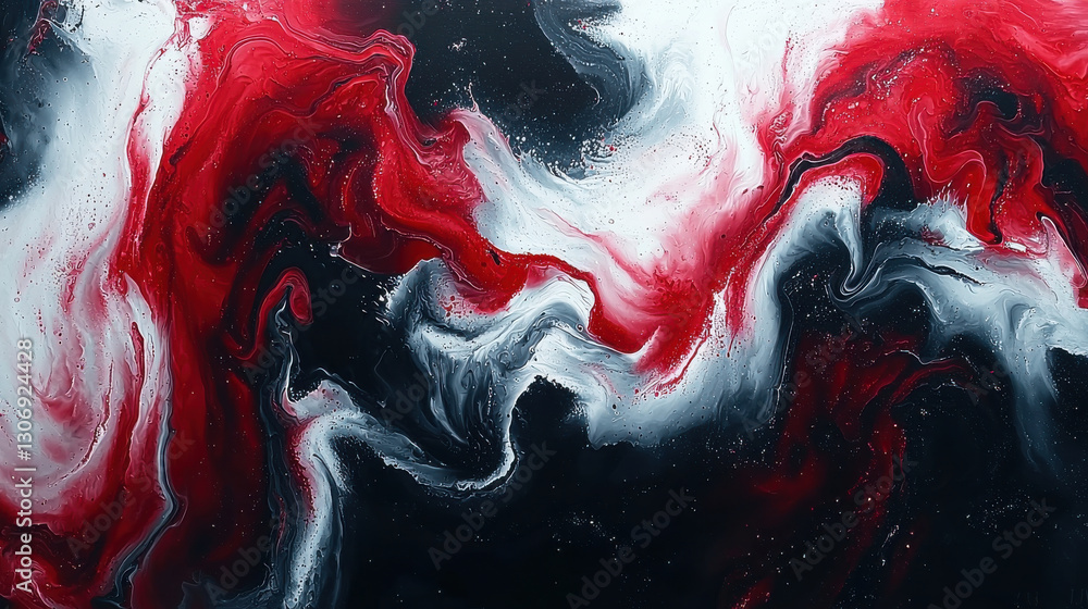 Aufkleber dynamic abstract composition featuring swirling patterns in red, white, and black, creating vibrant 