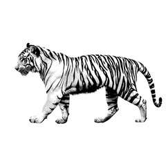 Naklejka premium Majestic White Tiger: Walking, Black Background, Wildlife Image