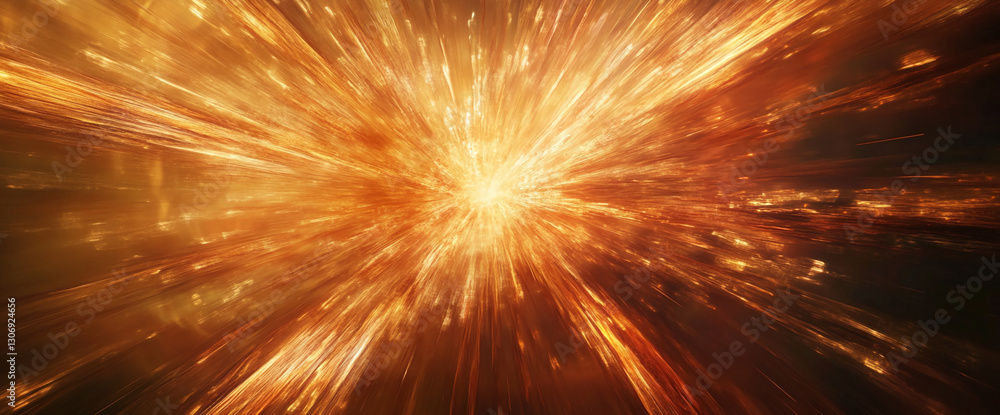Poster Abstract image of radiating golden and orange light, creating a dynamic and energetic effect, symbolizing power, energy, and speed, ideal for technology or motion concepts