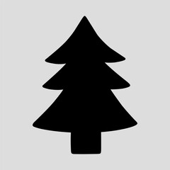 Obraz premium The silhouette of a fir tree on a light gray background. Suitable for season and holiday decorations. Black and white vector hand-drawn illustration.
