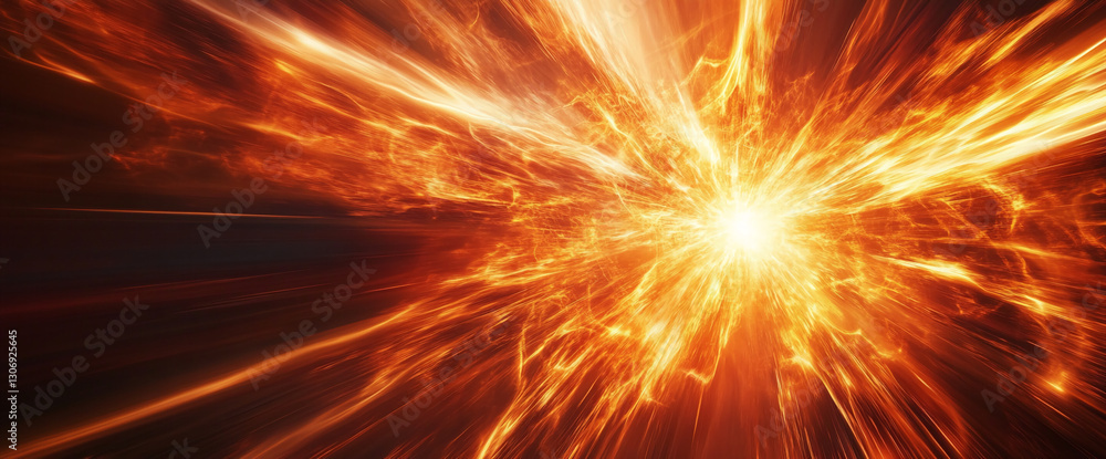 Poster abstract image of fiery orange and yellow light radiating outwards, creating a dynamic and energetic