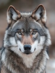 Fototapeta premium Close Up Portrait of a Majestic Wolf with Intense Gaze