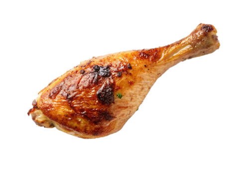 roasted chicken leg on white, roasted chicken on a white background