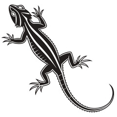 A high-contrast black silhouette of a gecko  against a white BACKGROUND VECTOR