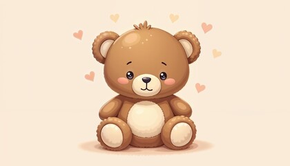 Fototapeta premium Cute teddy bear illustration with hearts on pastel background