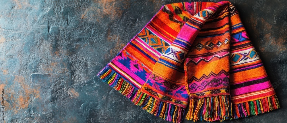 Poster vibrant colorful blanket displaying traditional patterns on textured background perfect for cozy int