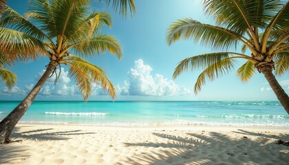 Fototapeta premium Idyllic tropical beach with palm trees and turquoise water