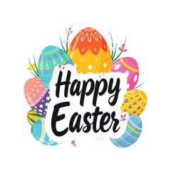 Happy Easter Background, Easter Egg Colorful Greeting Card, Vector illustration