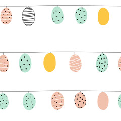 Hanging Easter Egg Seamless Pattern Vector Illustration, Hand drawn style